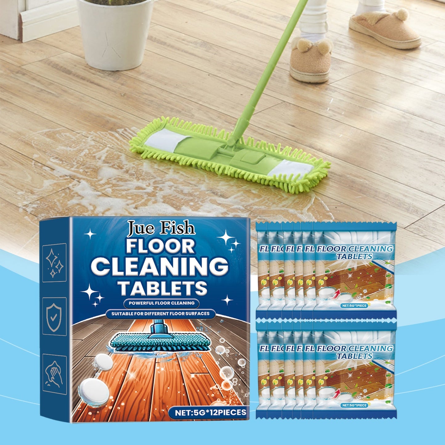 JUE FISH Floor Cleaning Effervescent Tablets Floor tile stain remover, descaler, brightener, polisher, cleaning effervescent tablets