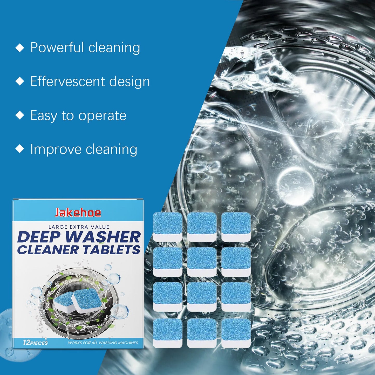 Jakehoe Washing machine cleaning tablets Cleaning, decontamination, odor removal, and fragrance-retaining roller cleaning tablets