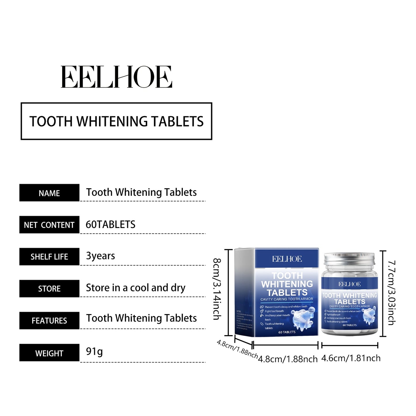 EELHOE Fresh Breath Mouthwash Tablets Clean oral hygiene, care for shiny teeth, portable solid toothpaste tablets