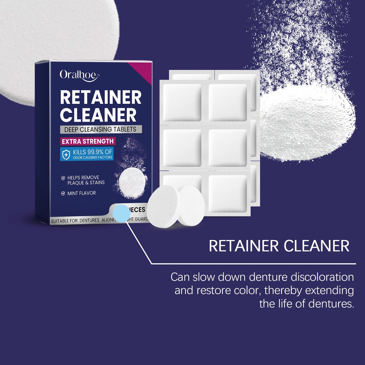 Oralhoe Mouthguard cleaning tablets Care for dentures and braces, oral cleaning, stain removal, cleaning tablets, care