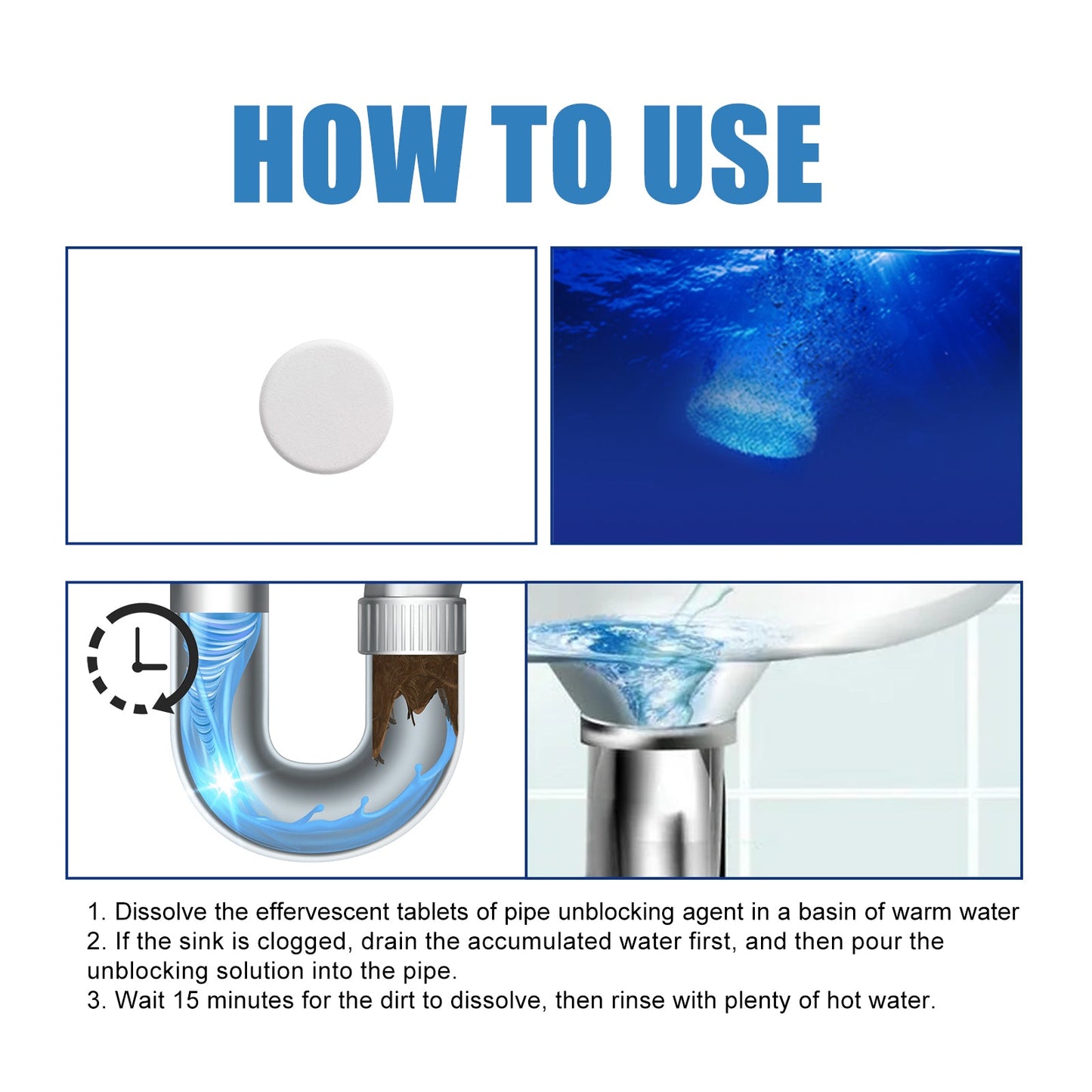 Jakehoe Drain Cleaner Effervescent Tablets（Boxed） Toilet floor drain, drainage pipe, sewer unclogging and anti-clogging cleaning