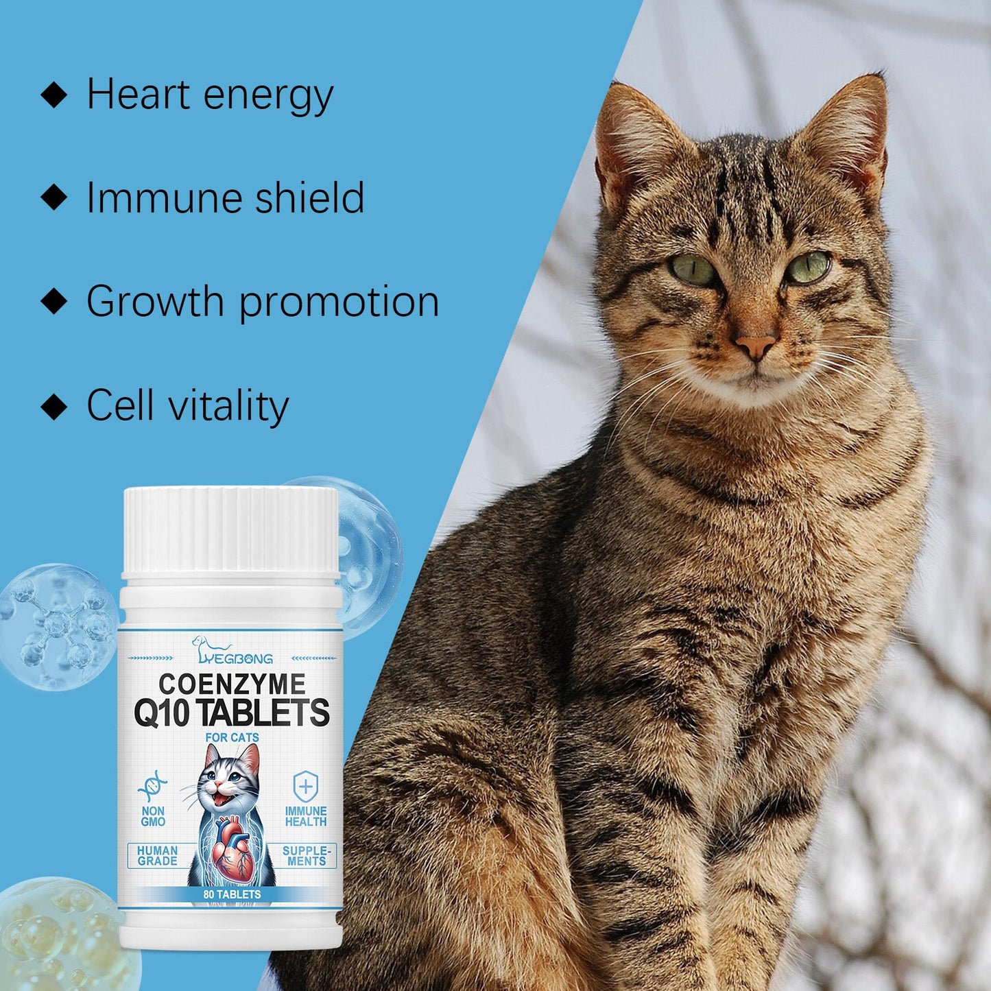 Yegbong Coenzyme tablets for cats Coenzyme specifically designed to protect the health and vitality of cats Q10Absorbent Nutritional Supplement