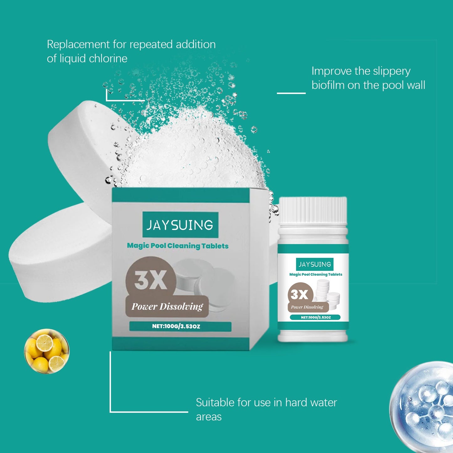Jaysuing Pool cleaning tablets Daily private pool cleaning tablets for removing scale and odors, instant cleaning