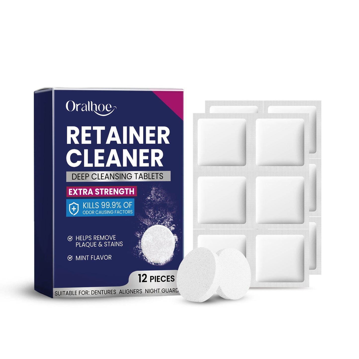 Oralhoe Mouthguard cleaning tablets Care for dentures and braces, oral cleaning, stain removal, cleaning tablets, care