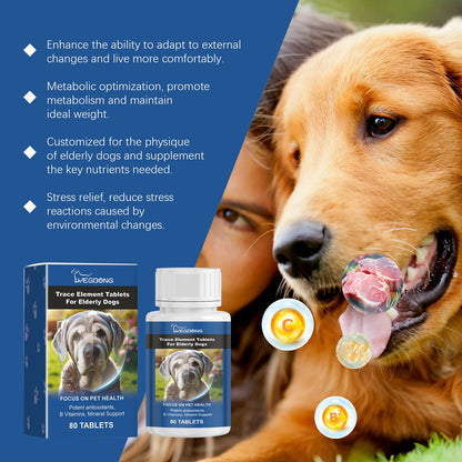 Yegbong Trace element tablets for elderly dogs Nerve-stimulating calcium supplement for overall health and care for elderly dogs
