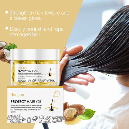 Hoegoa Moroccan hair care essential oil capsules Improves dry and frizzy hair, providing smoothness and moisture with hair care oil