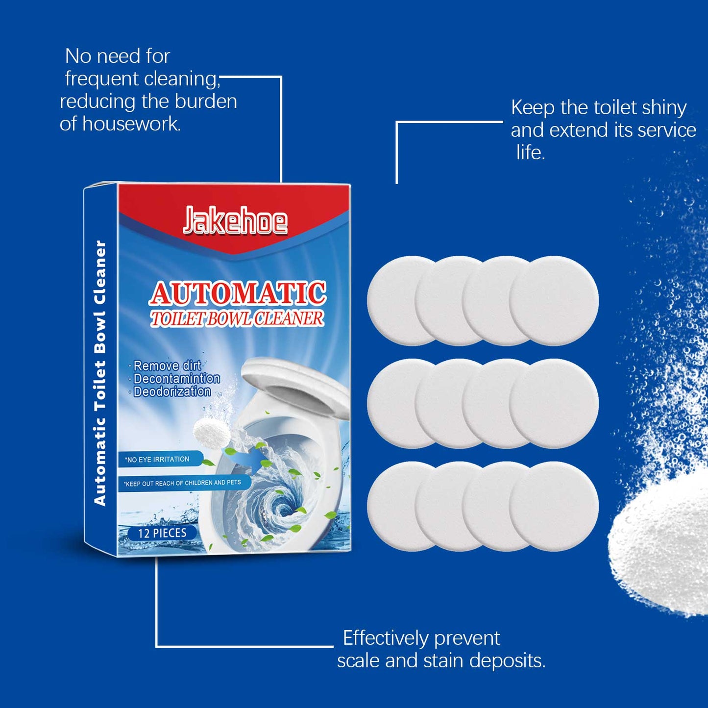 Jakehoe Toilet cleaning effervescent tablets Toilet cleaner removes odors, removes scale and yellowing, and provides long-lasting fresh air