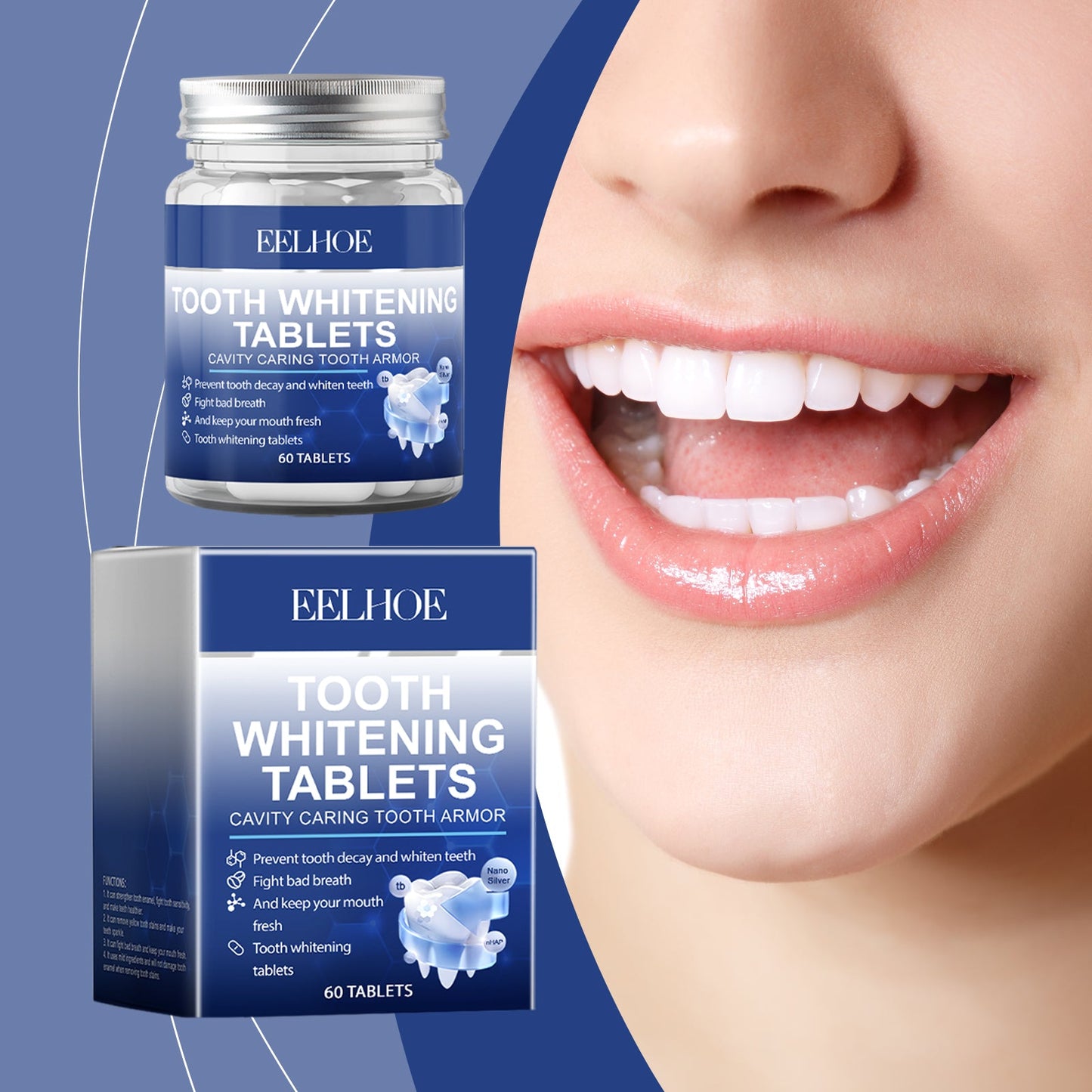 EELHOE Fresh Breath Mouthwash Tablets Clean oral hygiene, care for shiny teeth, portable solid toothpaste tablets