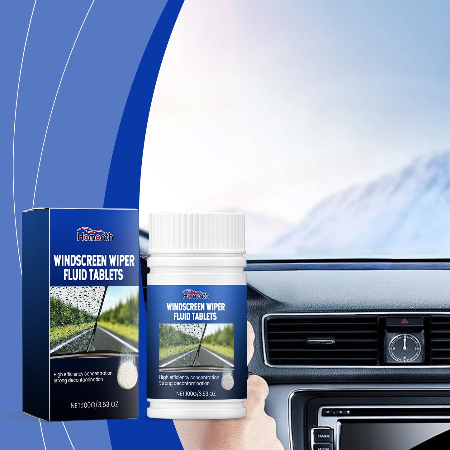 Homonth Car windshield cleaning effervescent tablets Removes stains and oil film, cleans windshield for a clear and bright finish
