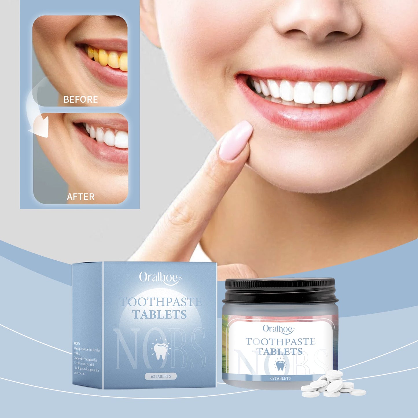 Oralhoe Toothpaste tablets Mild ingredients clean dental dirt, protect enamel, dental care toothpaste tablets