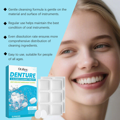Oralhoe Denture cleaning effervescent tablets Cleans corner impurities, maintains comfort of wear, and provides dental hygiene care