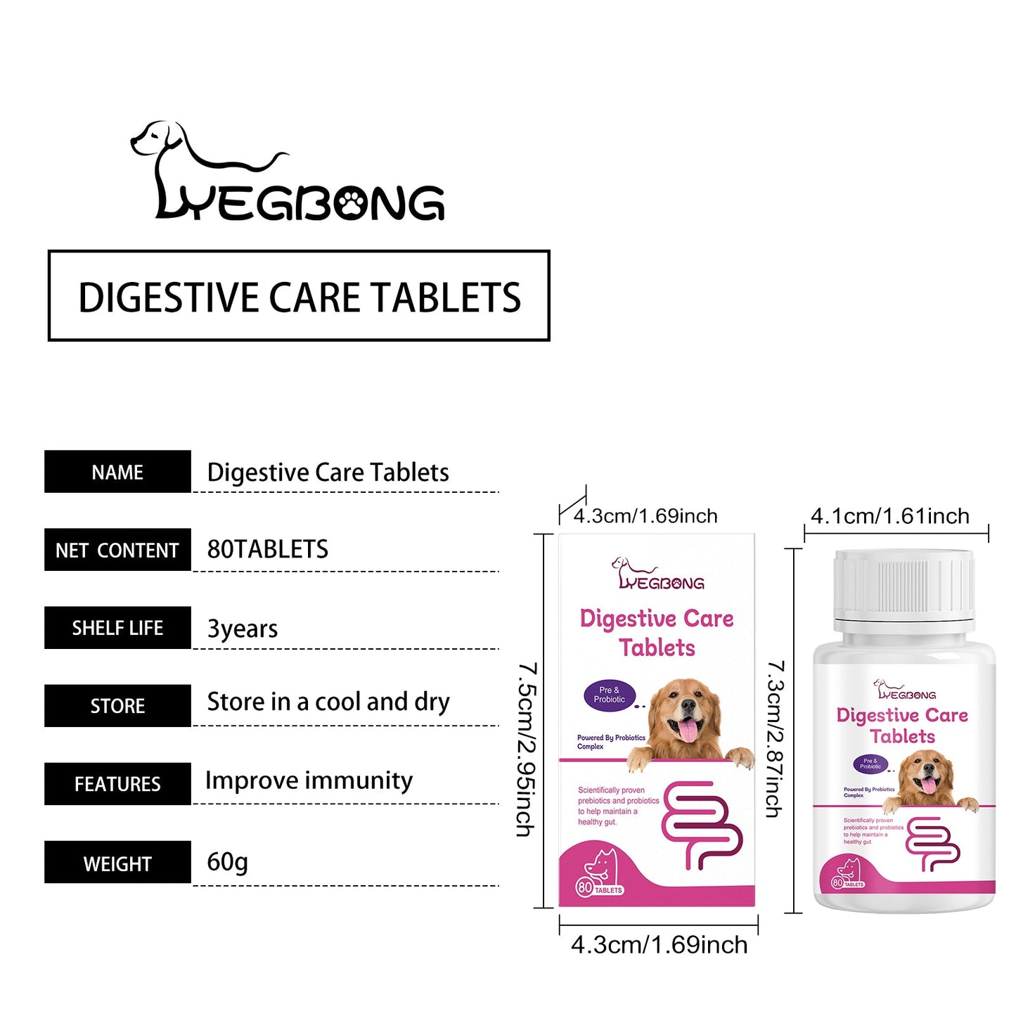 Yegbong Probiotic tablets for dogs Improve intestinal health, balance digestion and absorption, pet nutritional supplements