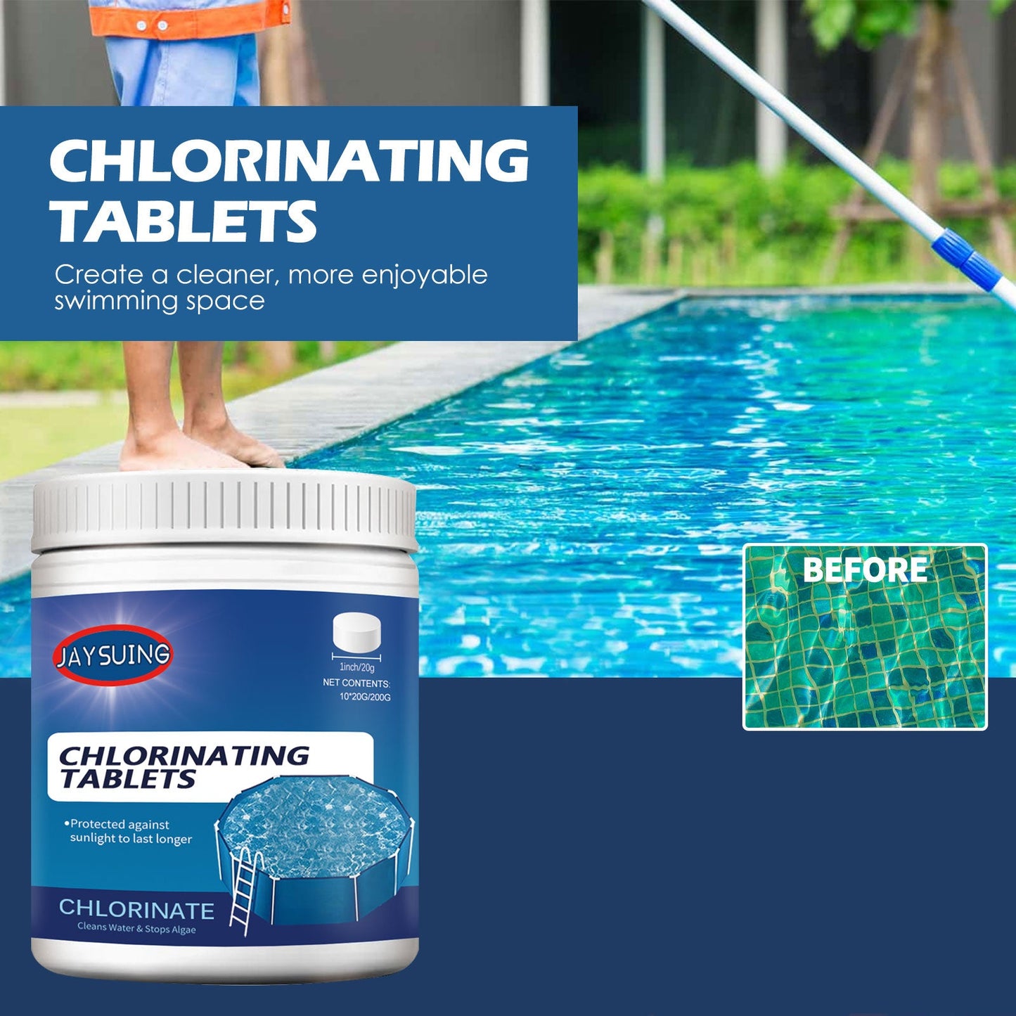 Jaysuing Effervescent Tablets Multifunctional Instant Cleaning Swimming Pool Water Quality Improvement Effervescent Tablets