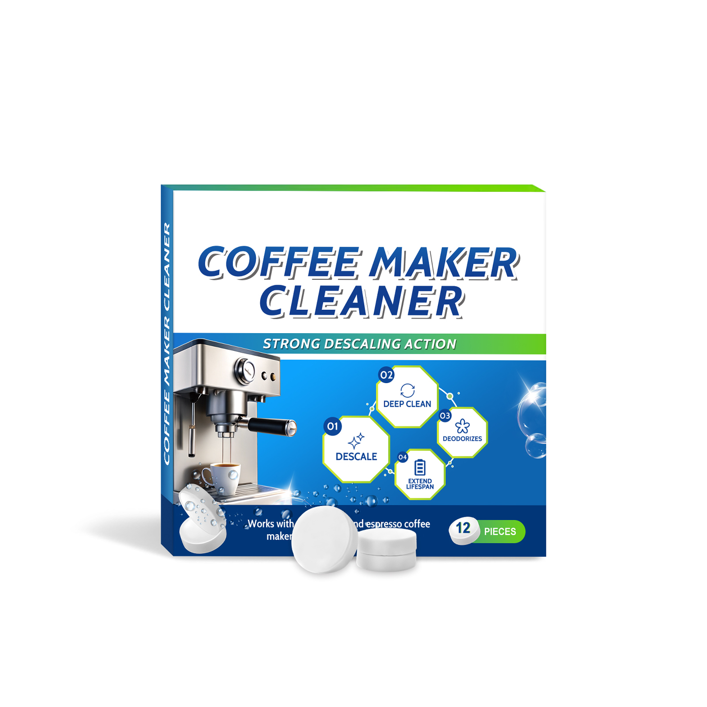 AMZ Coffee machine cleaning tablets Daily gentle cleaning of stains and scale, portable universal coffee machine cleaning and maintenance tablets