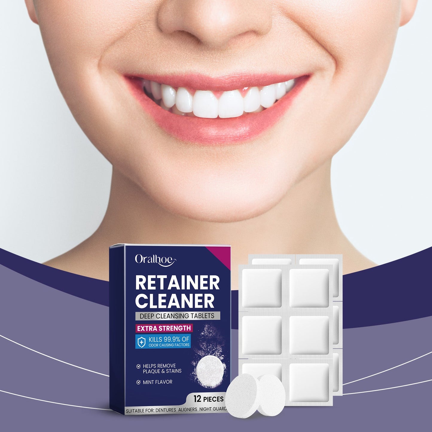 Oralhoe Mouthguard cleaning tablets Care for dentures and braces, oral cleaning, stain removal, cleaning tablets, care