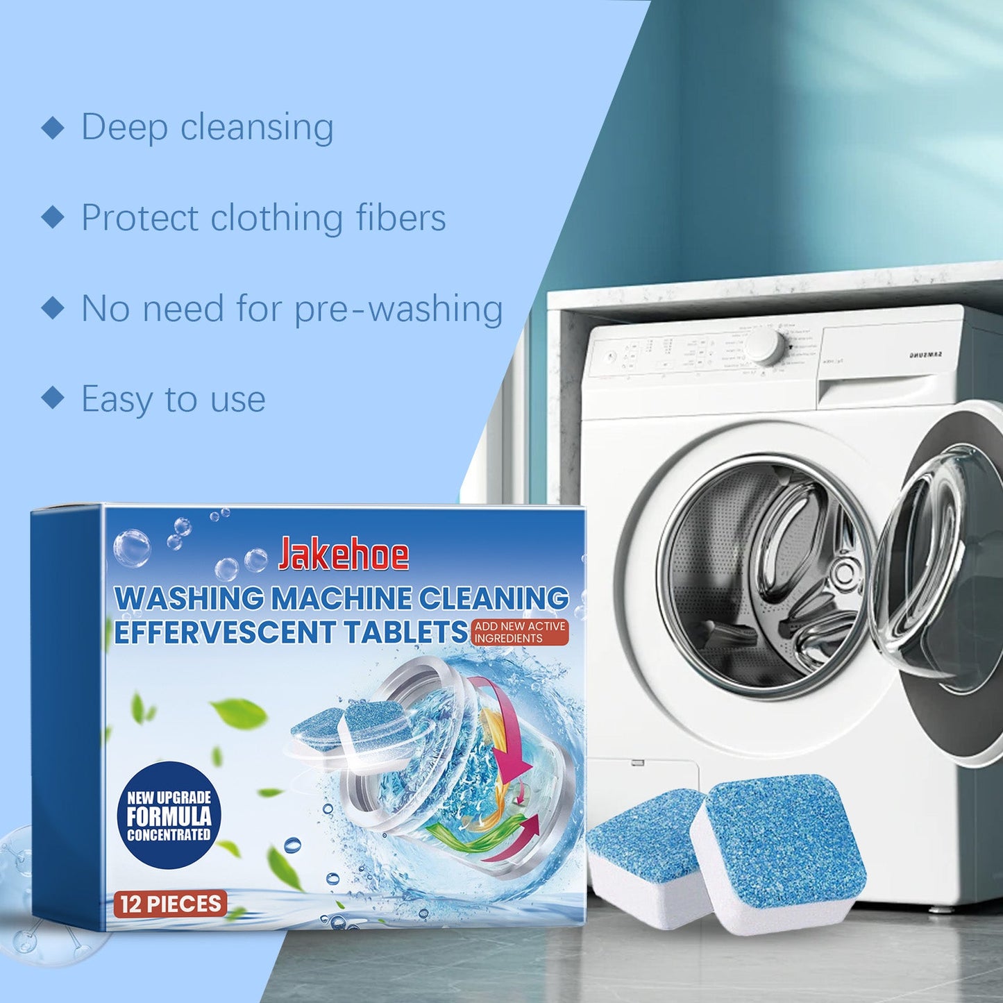 Jakehoe Washing machine cleaning tablets Laundry tub cleaning tablets for removing dirt, odors, and leaving a fresh scent