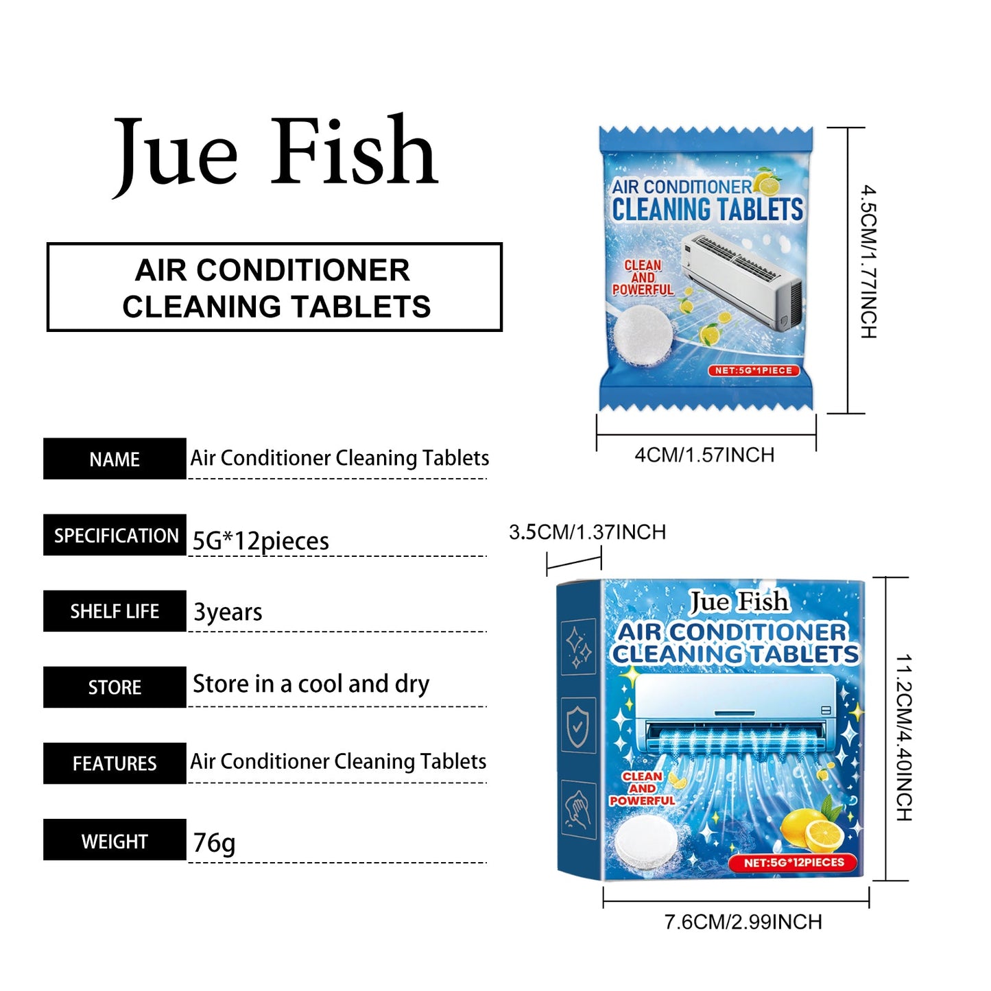 Jue-Fish Air conditioner cleaning effervescent tablets Air conditioner cleaning products, air conditioner care to keep the air fresh and hygienic