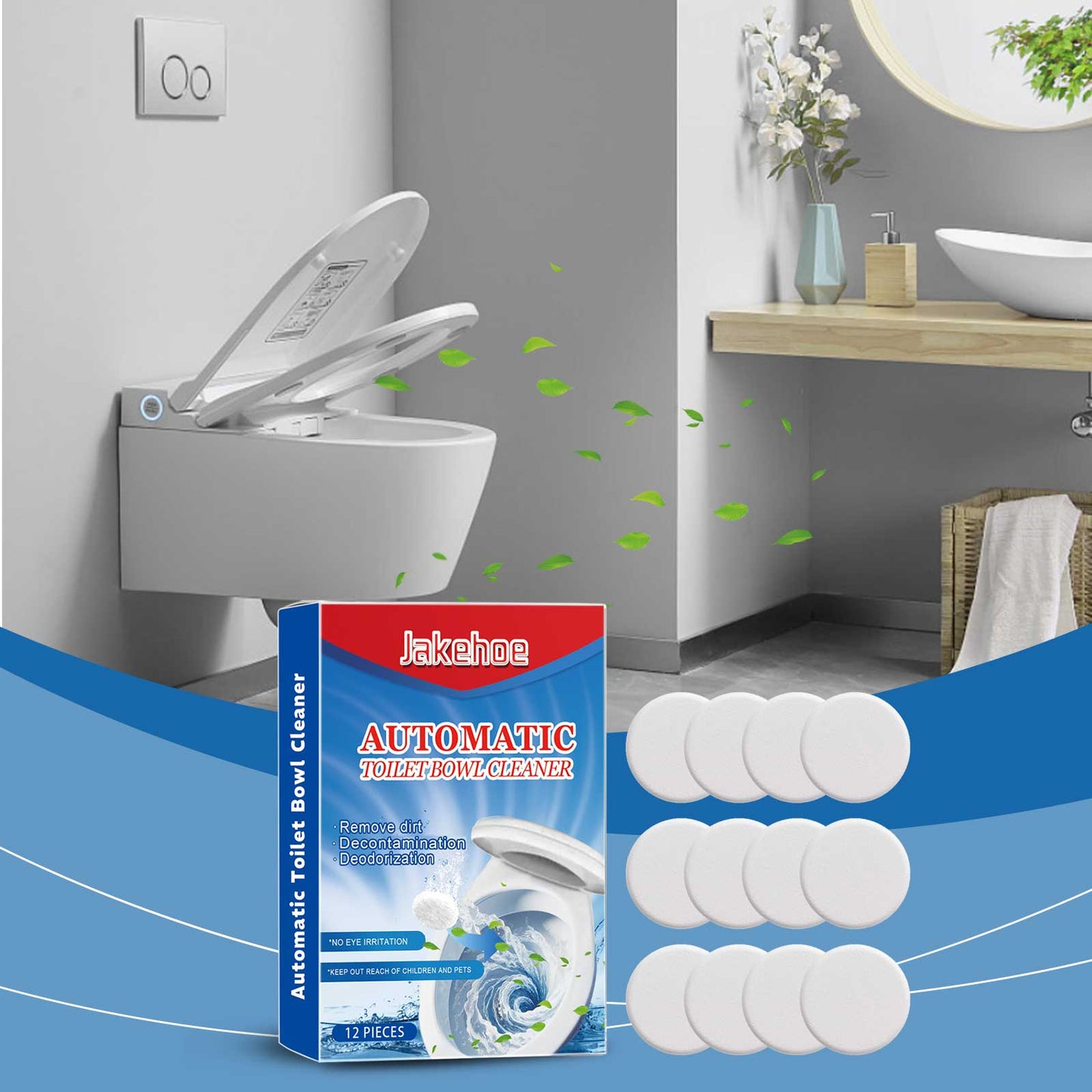Jakehoe Toilet cleaning effervescent tablets Toilet cleaner removes odors, removes scale and yellowing, and provides long-lasting fresh air