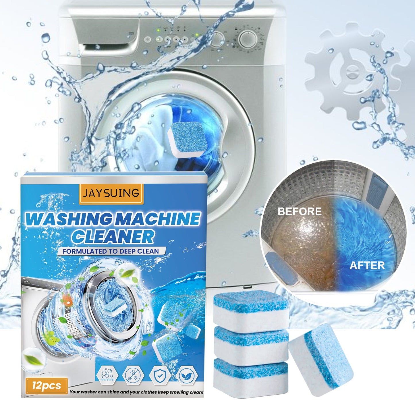 Jaysuing Washing machine cleaning tablets Drum-type pulsator household washing machine tank cleaning removes odors and dirt