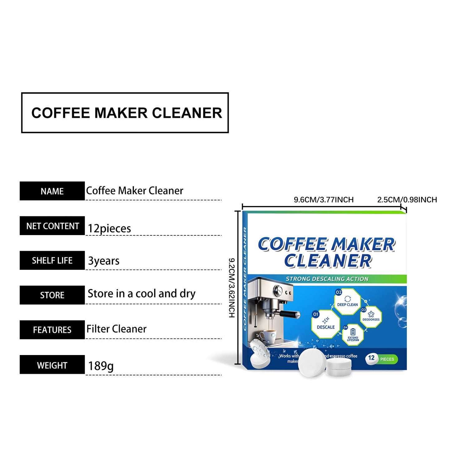 AMZ Coffee machine cleaning tablets Daily gentle cleaning of stains and scale, portable universal coffee machine cleaning and maintenance tablets