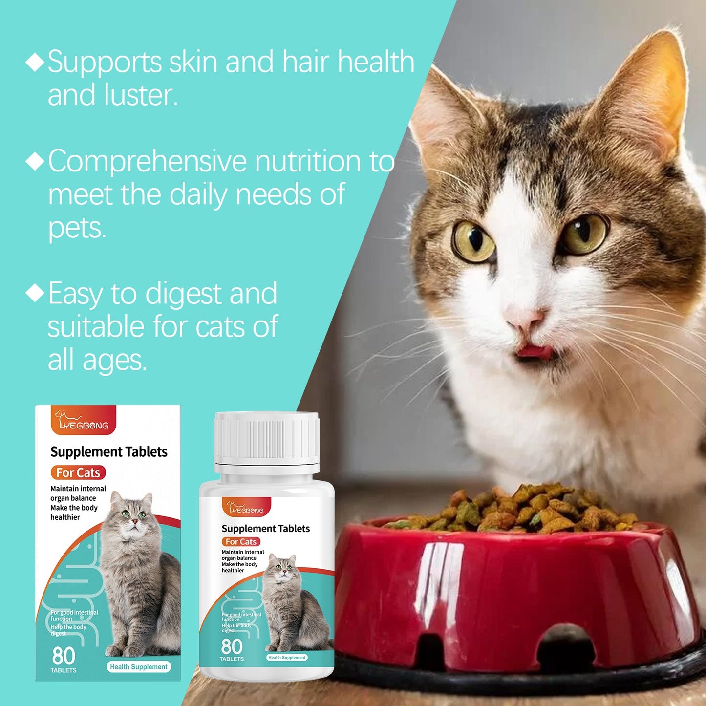 Yegbong Cat Probiotic Tablets Improve intestinal health, balance digestion and absorption, pet nutritional supplements