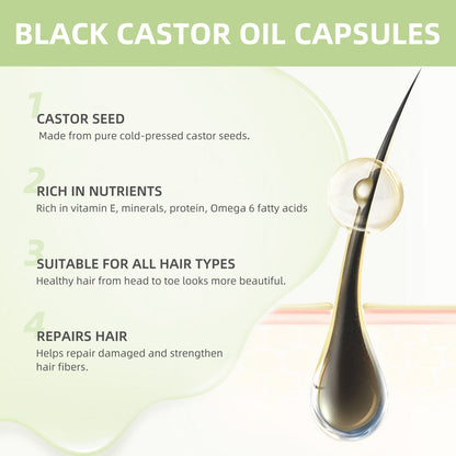eelhoe Castor Oil Hair Thickening Capsules Repair hair damage, nourish, smooth, shine and strengthen hair, hair care capsules