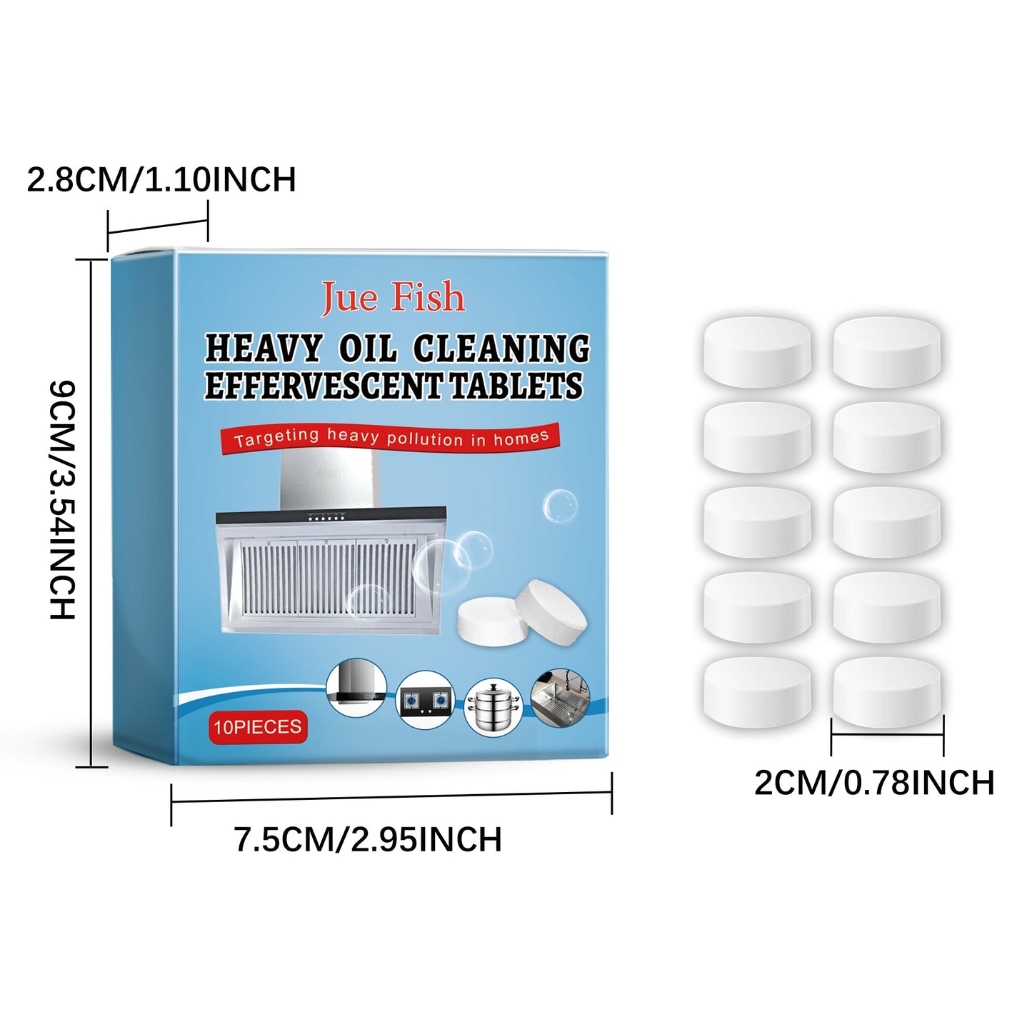 Jue-Fish Kitchen grease cleaning tablets Household cleaning product for removing grease and grime from kitchen stoves