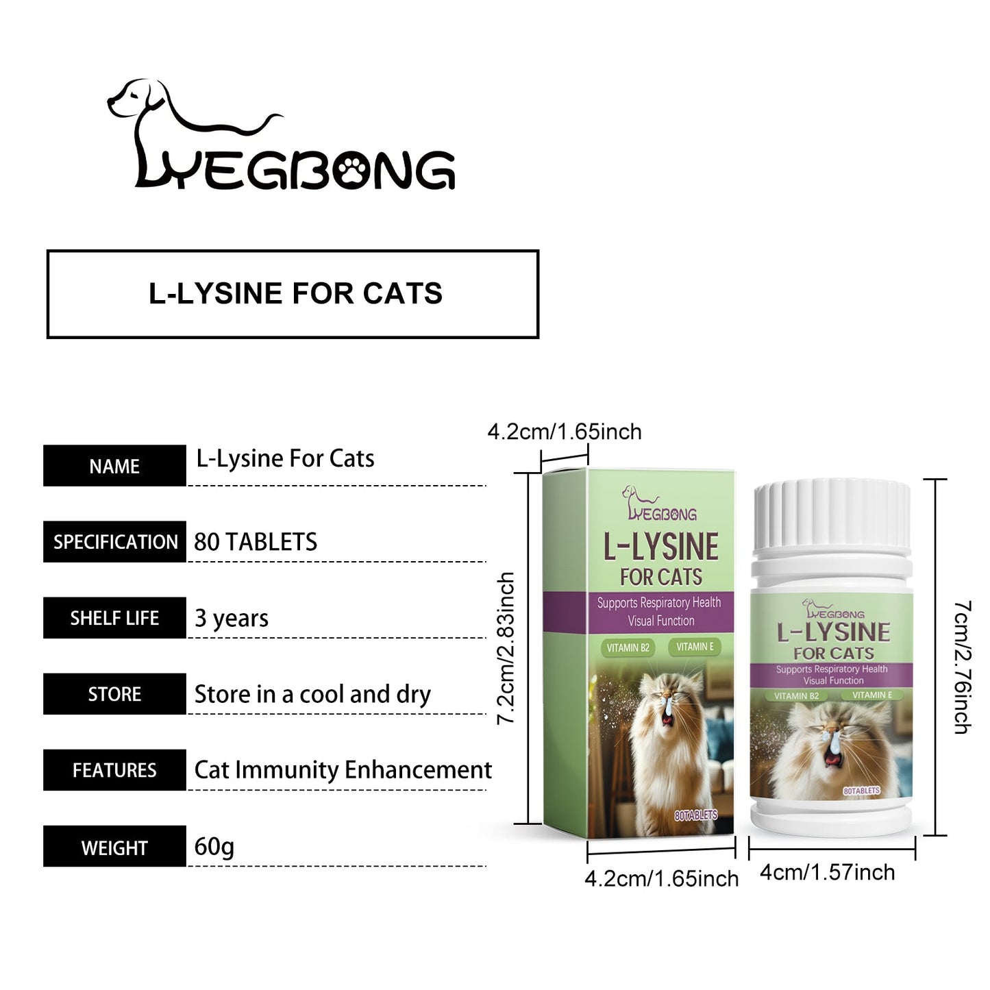 Yegbong Cat ammonia L-Lysine tablets Pet cat body care to maintain the cat's good health