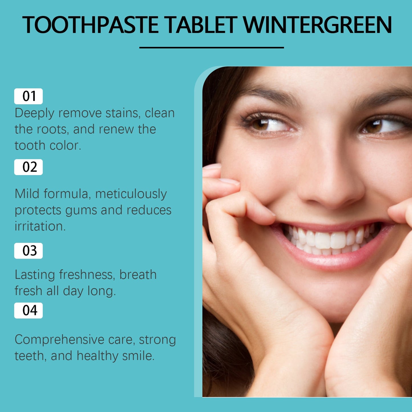 Oralhoe Whitening Toothpaste Tablets Wintergreen dental cleaning care for a radiant smile, teeth cleaning, oral protection, and fresh breath