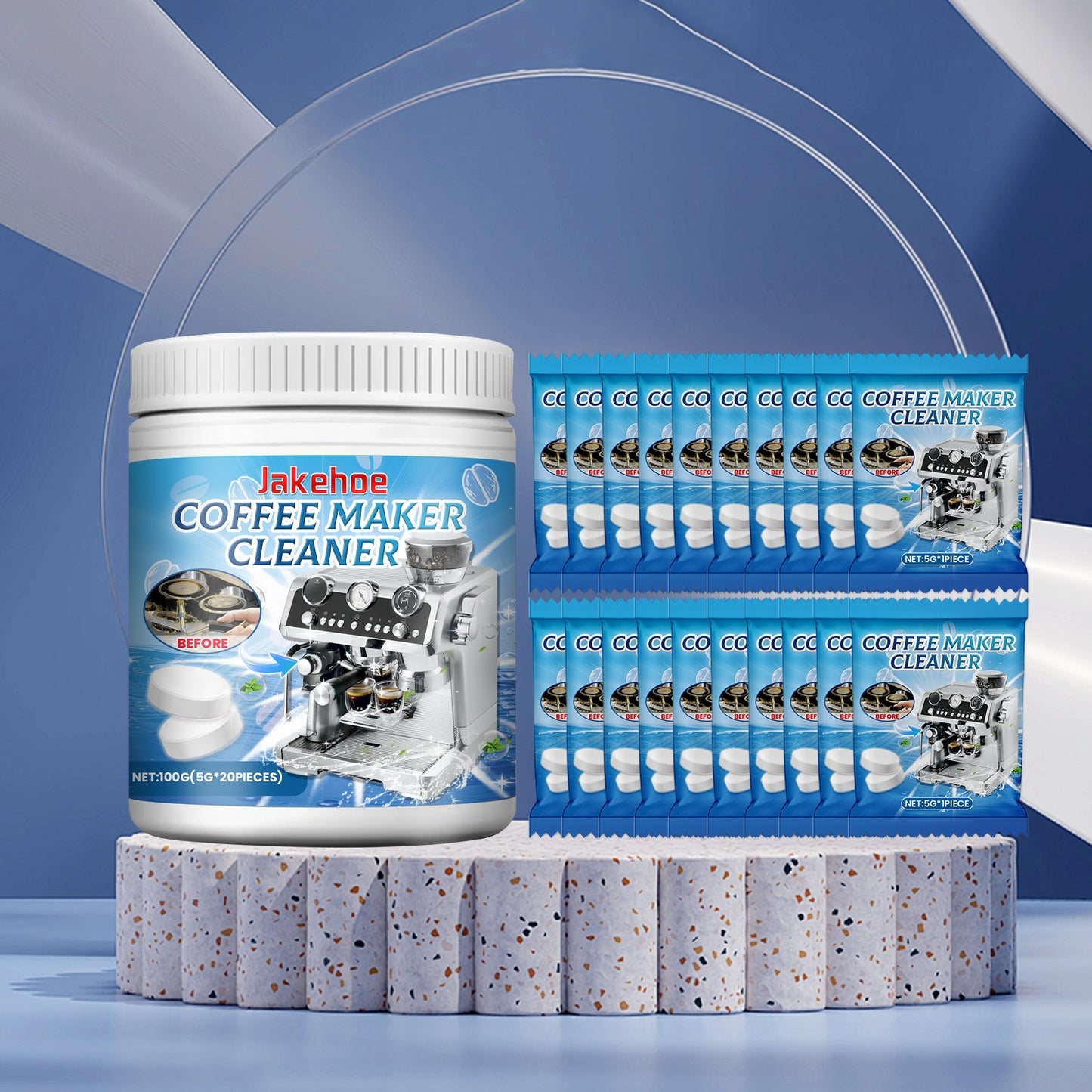 Jakehoe Special cleaning tablets for coffee machines Cleaning tablets for descaling and removing coffee stains from filter screens and brewing head pipelines