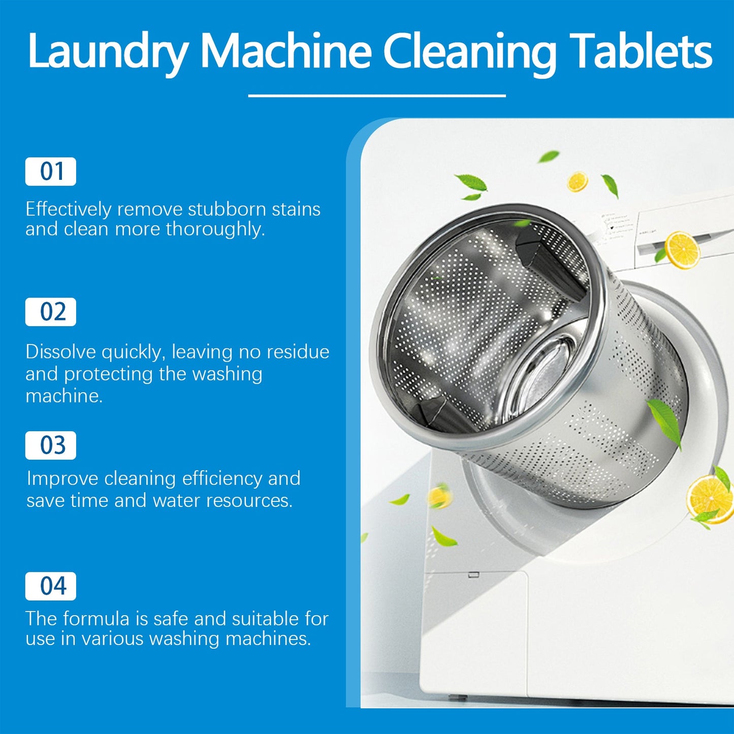 Jue-Fish Washing machine cleaning tablets Washing machine tank stain remover, dirt cleaner, odor eliminator, effervescent tablets