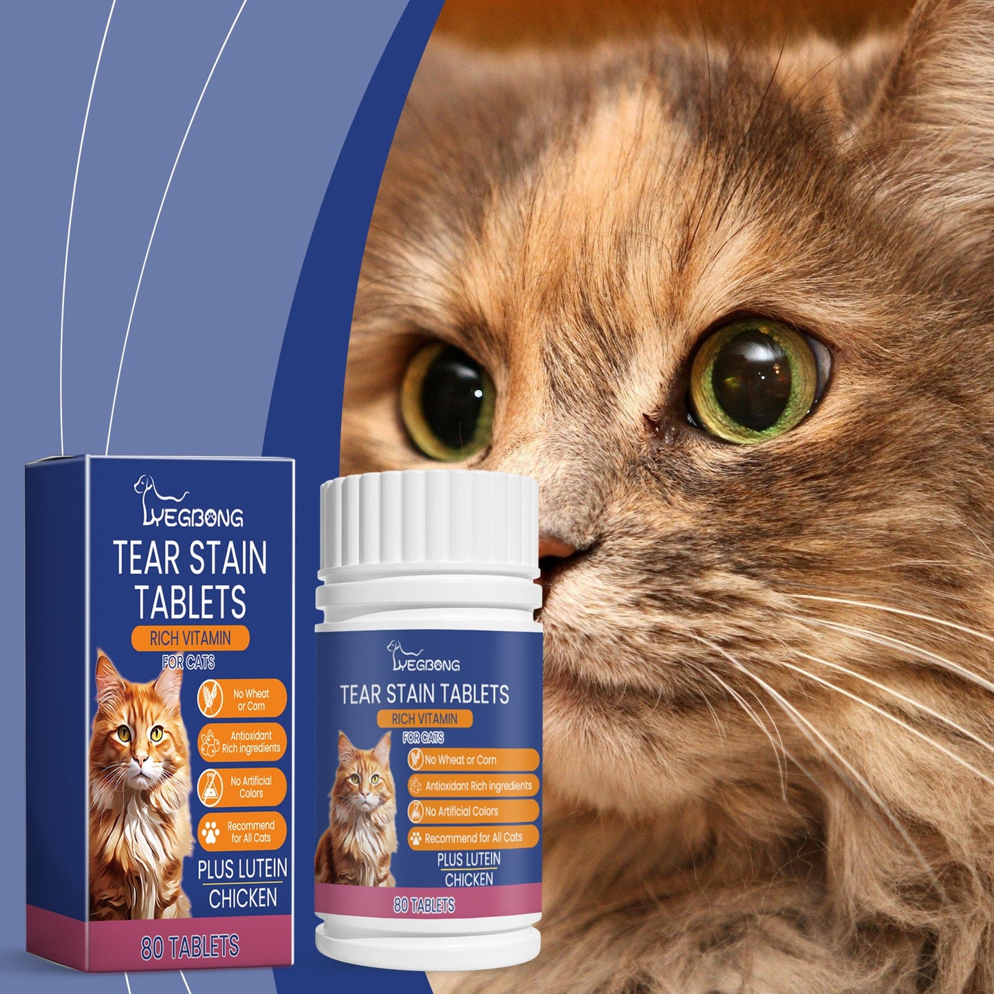 Yegbong Tear stain remover for cats Pet nutritional supplement for cats, tear stain remover tablets to moisturize the eyes