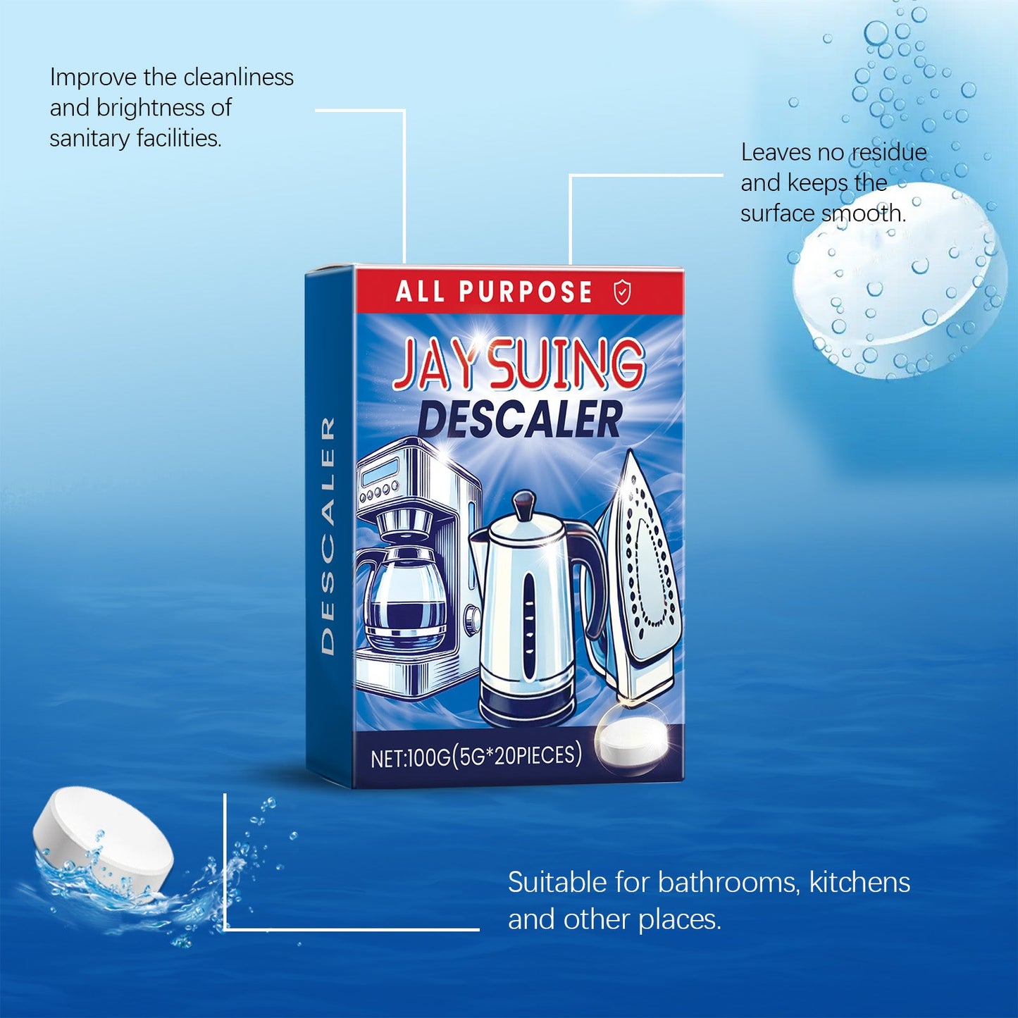 Jaysuing Descaling cleaning tablets Effective stain removal suitable for continuous use in home environment cleaning tablets