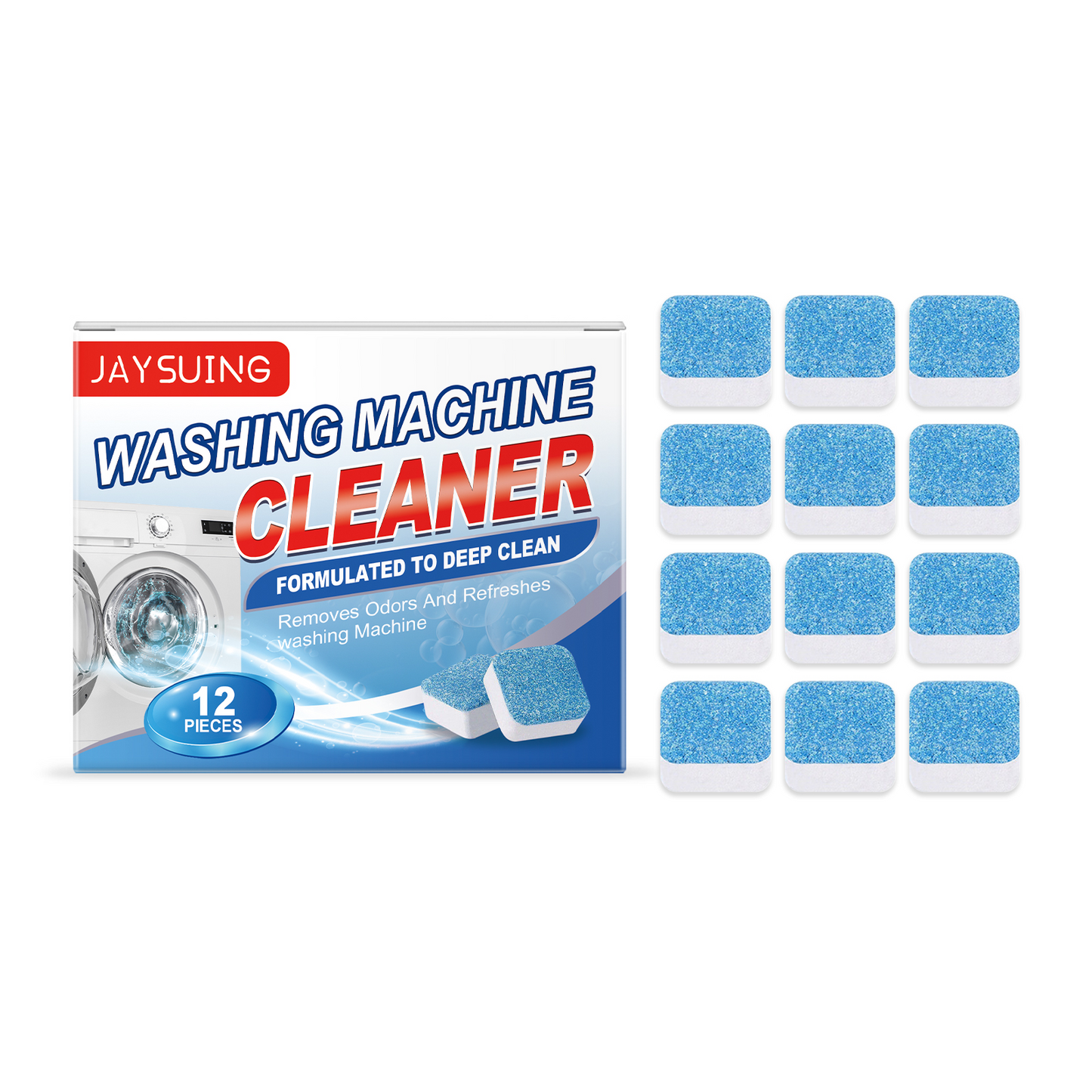 Jaysuing Washing machine stain remover effervescent tablets Washing machine detergent for descaling, stain removal, and odor elimination