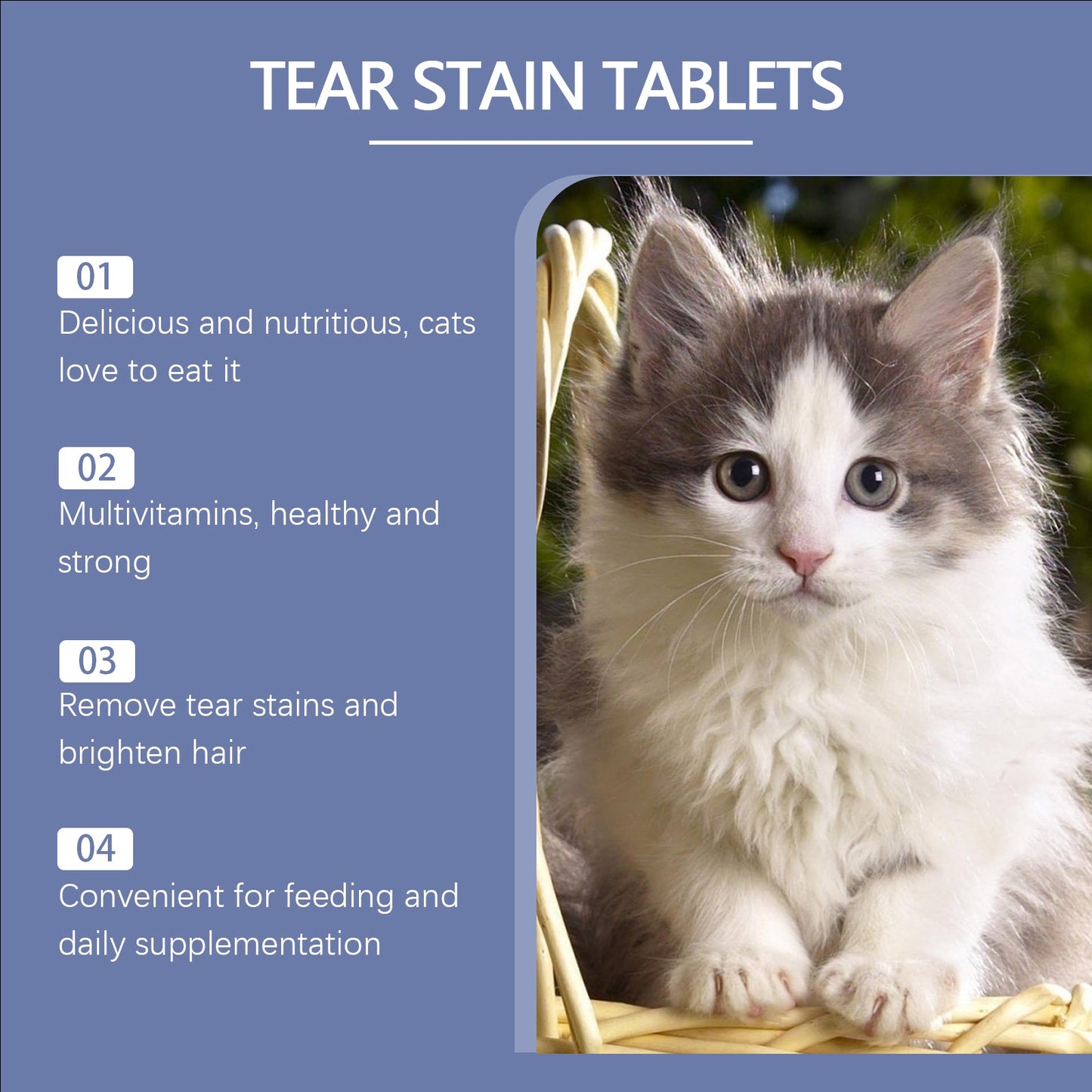 Yegbong Tear stain remover for cats Pet nutritional supplement for cats, tear stain remover tablets to moisturize the eyes