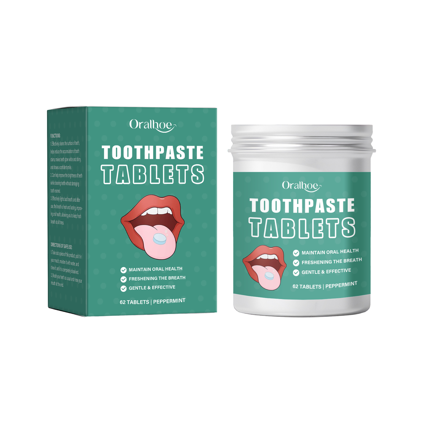 Oralhoe Cleaning toothpaste tablets Convenient, fresh, cleans teeth stains and yellowing, reduces bad odor, provides long-lasting protection