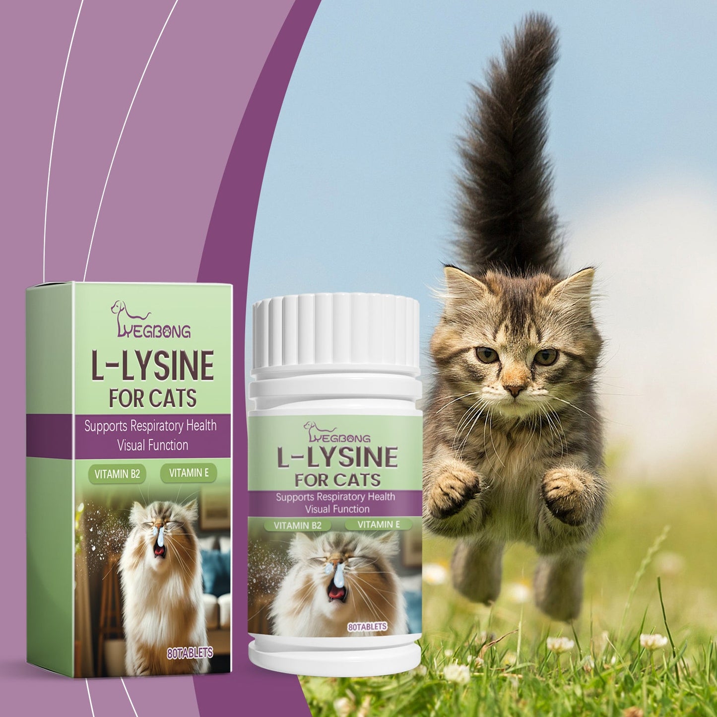 Yegbong Cat ammonia L-Lysine tablets Pet cat body care to maintain the cat's good health