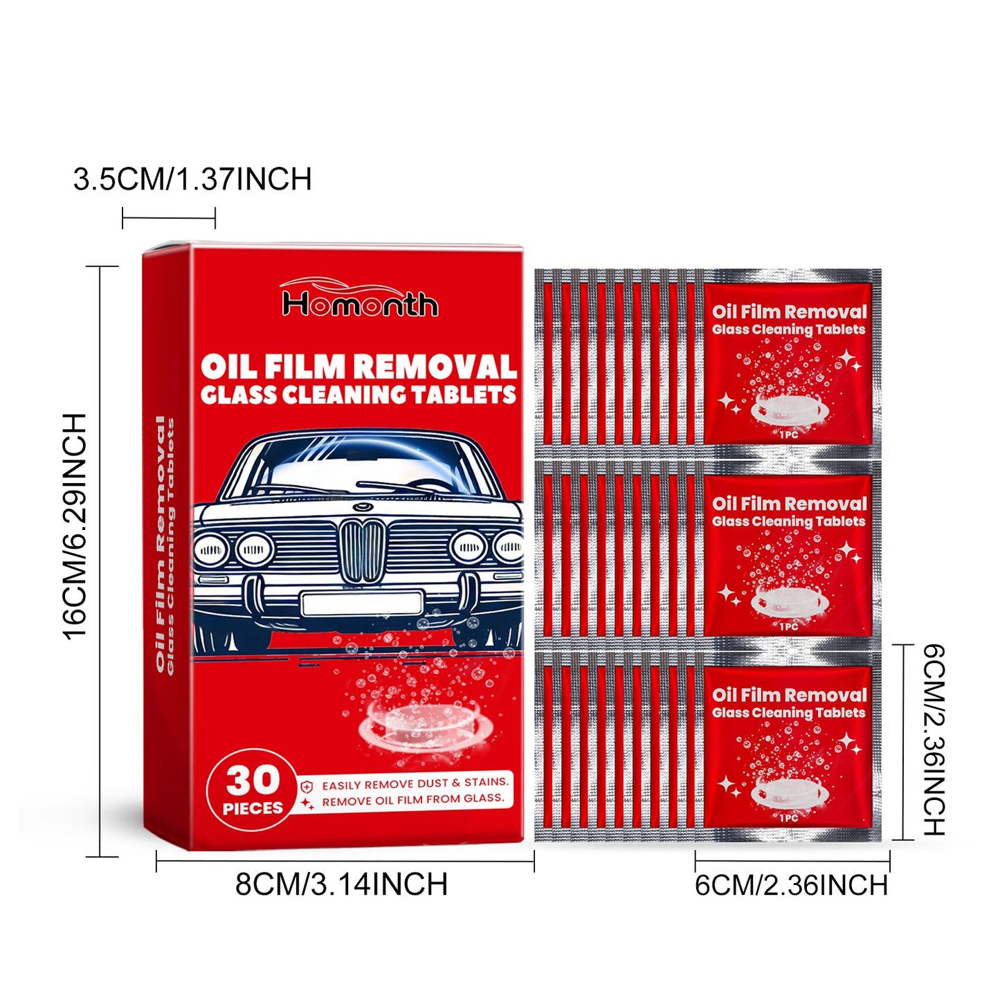Homonth Car oil film cleaning tablets Car oil film cleaner for window glass, anti-rain and anti-fog cleaning tablets