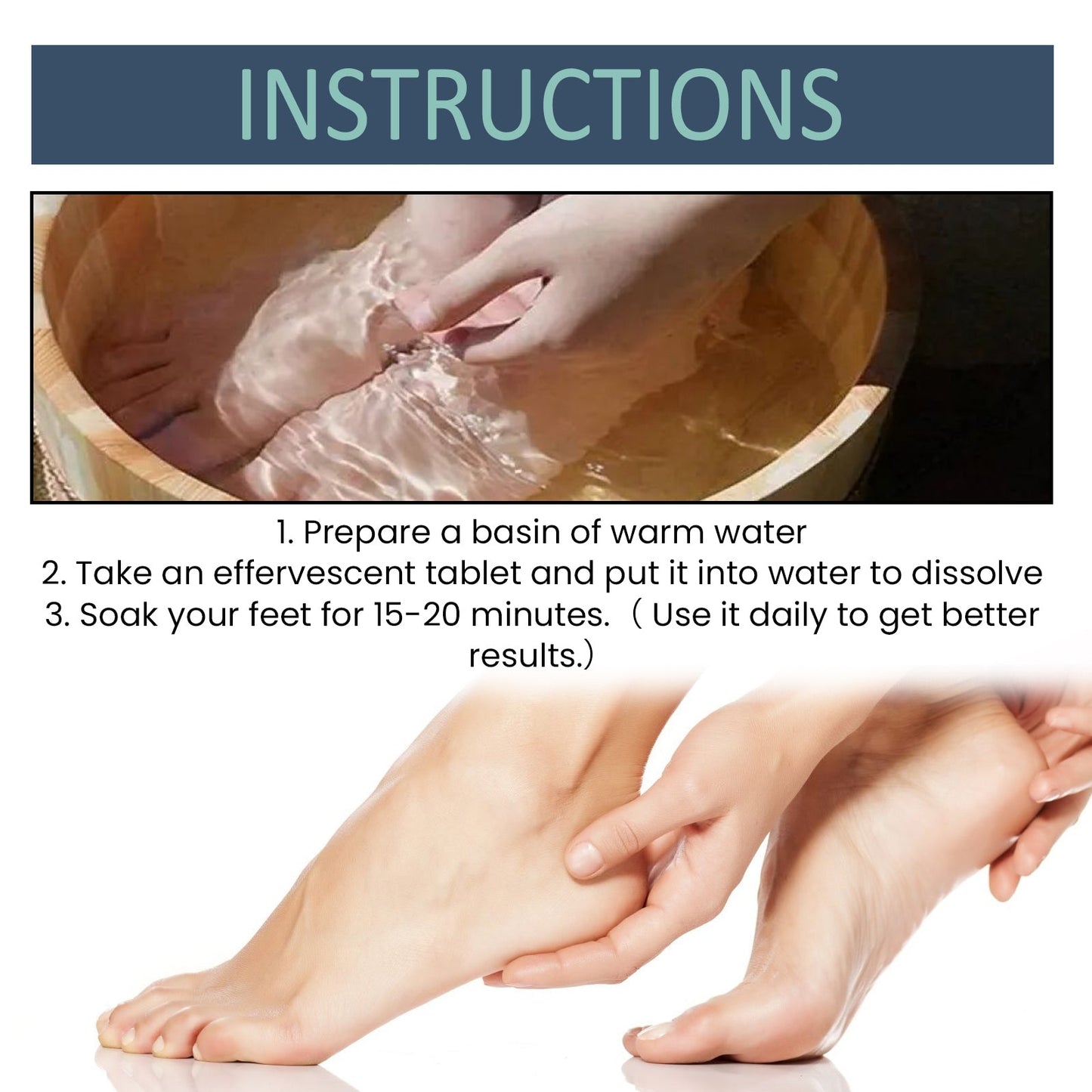 Ximonth Foot Soaking Tablets Relieves physical discomfort, cleanses the feet, provides comfort to the soles, and contains gentle ingredients in the form of effervescent tablets