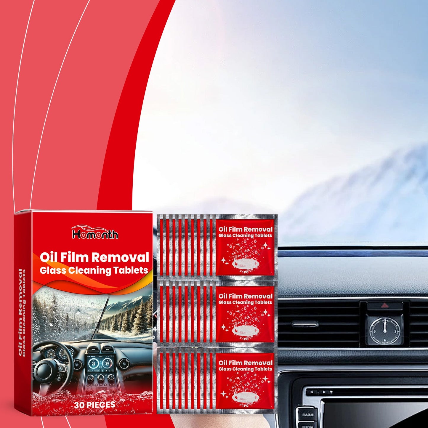 Homonth Car windshield effervescent tablets, car window rainproof, waterproof, anti-fog, cleaning car glass effervescent tablets