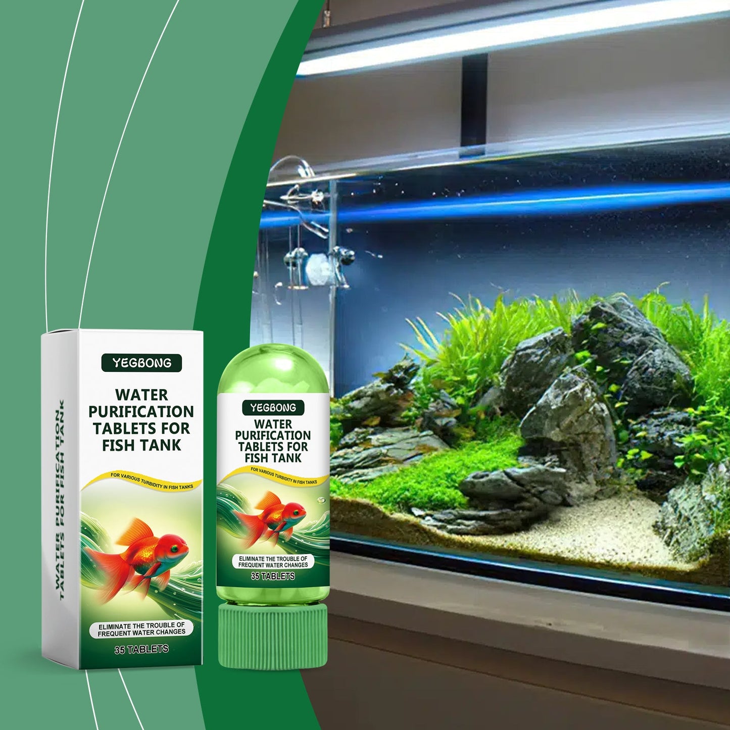 Yegbong Fish tank water purification tablets Specialized water quality cleaner for deodorization, algae removal, and sludge elimination to clear fish ponds