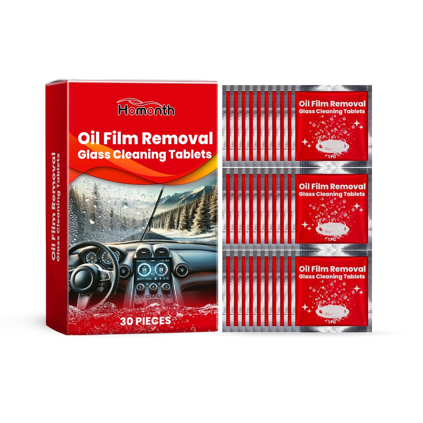 Homonth Car windshield effervescent tablets, car window rainproof, waterproof, anti-fog, cleaning car glass effervescent tablets