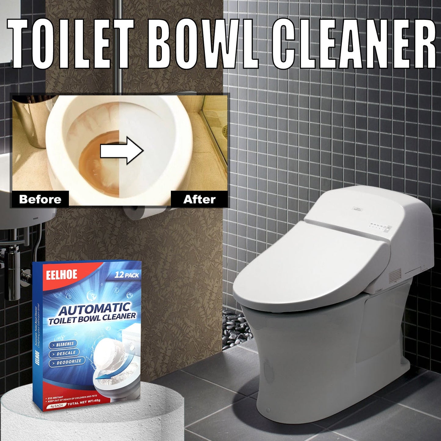 EELHOE Toilet cleaning effervescent tablets Bathroom toilet descaling, decontamination, deodorization, multi-effect odor removal, and freshness