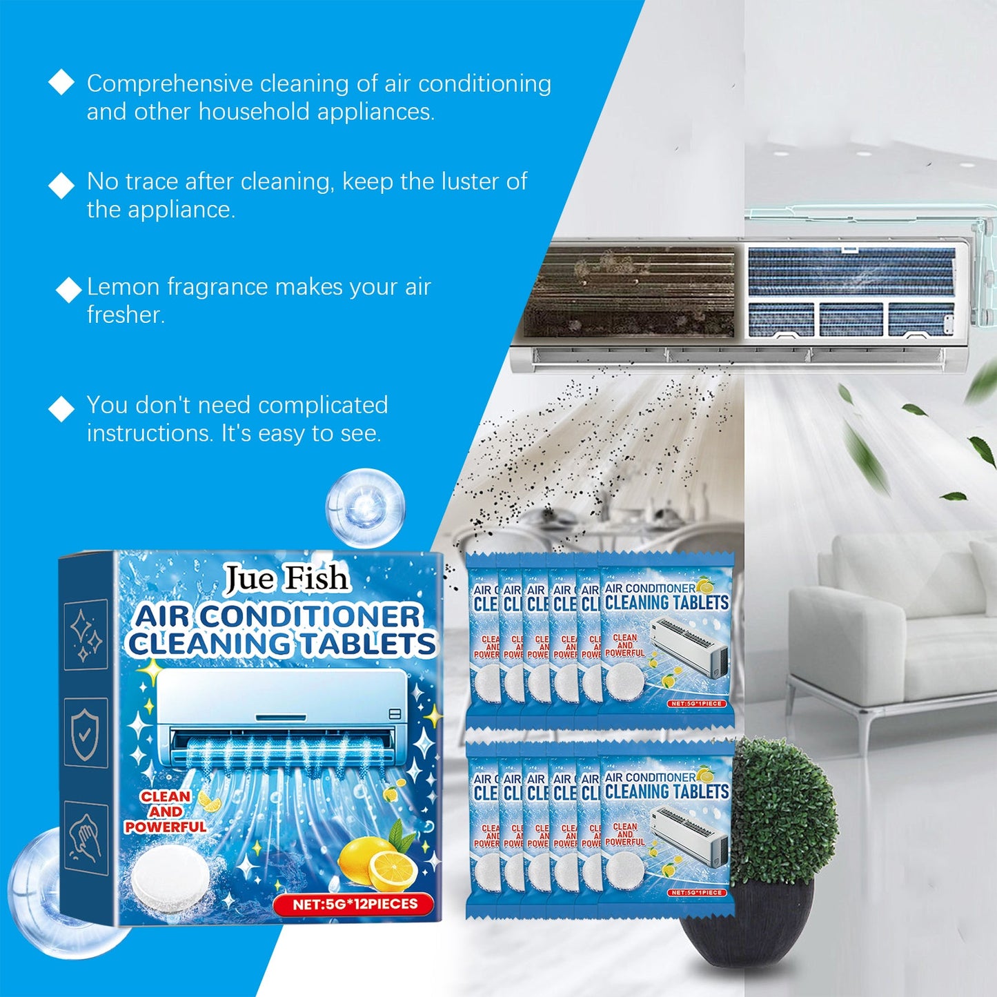 Jue-Fish Air conditioner cleaning effervescent tablets Air conditioner cleaning products, air conditioner care to keep the air fresh and hygienic