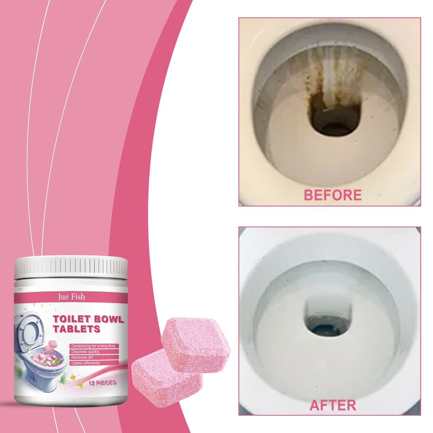 Jue-Fish Toilet cleaning effervescent tablets Household bathroom toilet odor removal, descaling, and cleaning