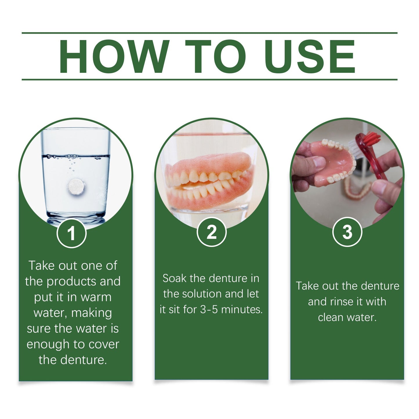 Oralhoe Denture cleaning tablets Cleaning and care, freshening, removing tooth stains, gentle care for braces and dentures, cleaning tablets