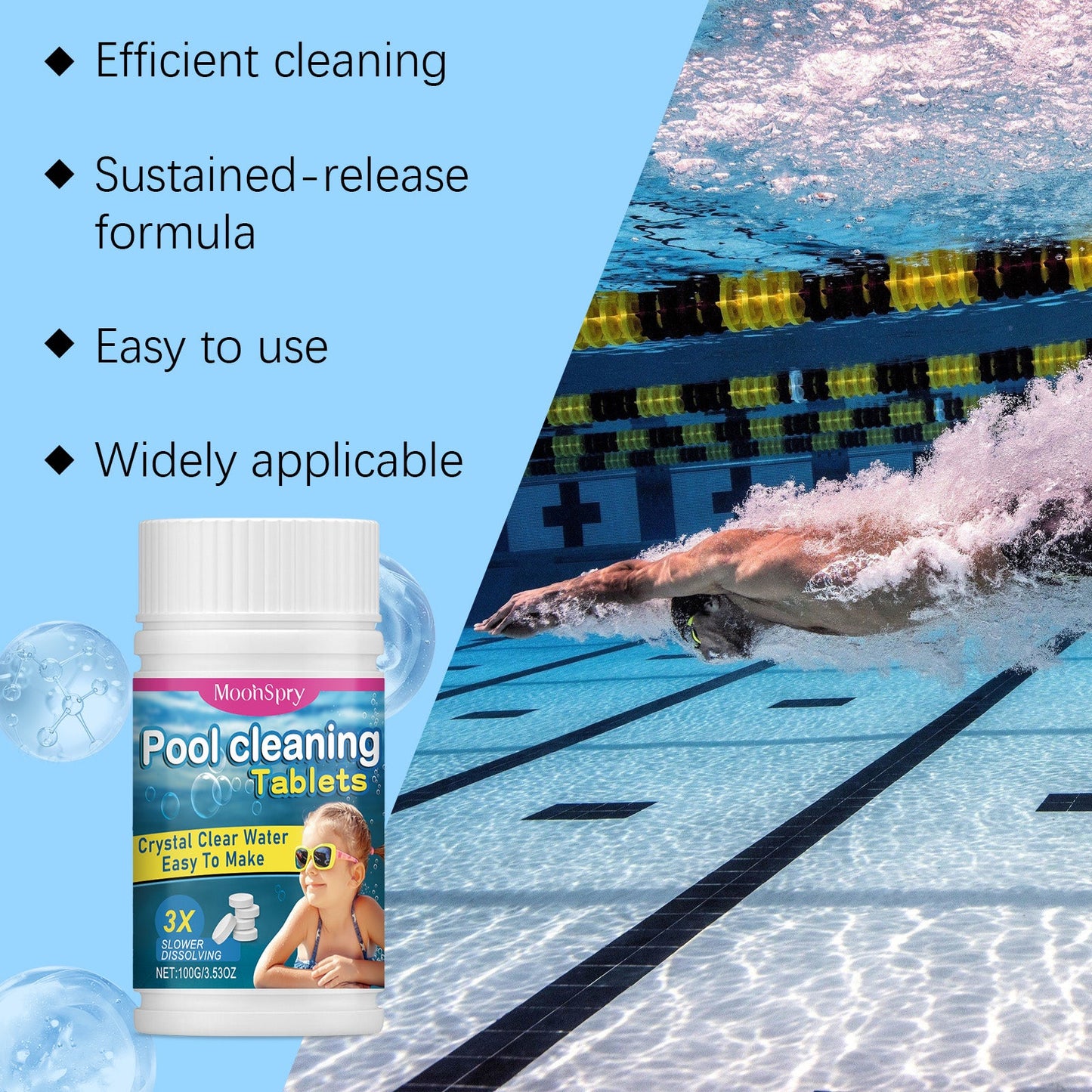 MoonSpry Pool cleaning slow-release tablets Swimming pool water decontamination, deodorization, and multi-functional cleaning effervescent tablets