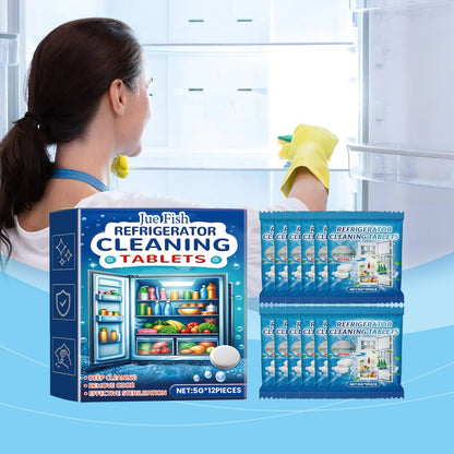 Jue-Fish Refrigerator cleaning effervescent tablets Kitchen refrigerator cleaning tablets for removing grease and odors, multi-purpose cleaning tablets