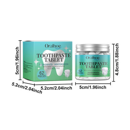 Oralhoe Whitening Toothpaste Tablets Wintergreen dental cleaning care for a radiant smile, teeth cleaning, oral protection, and fresh breath
