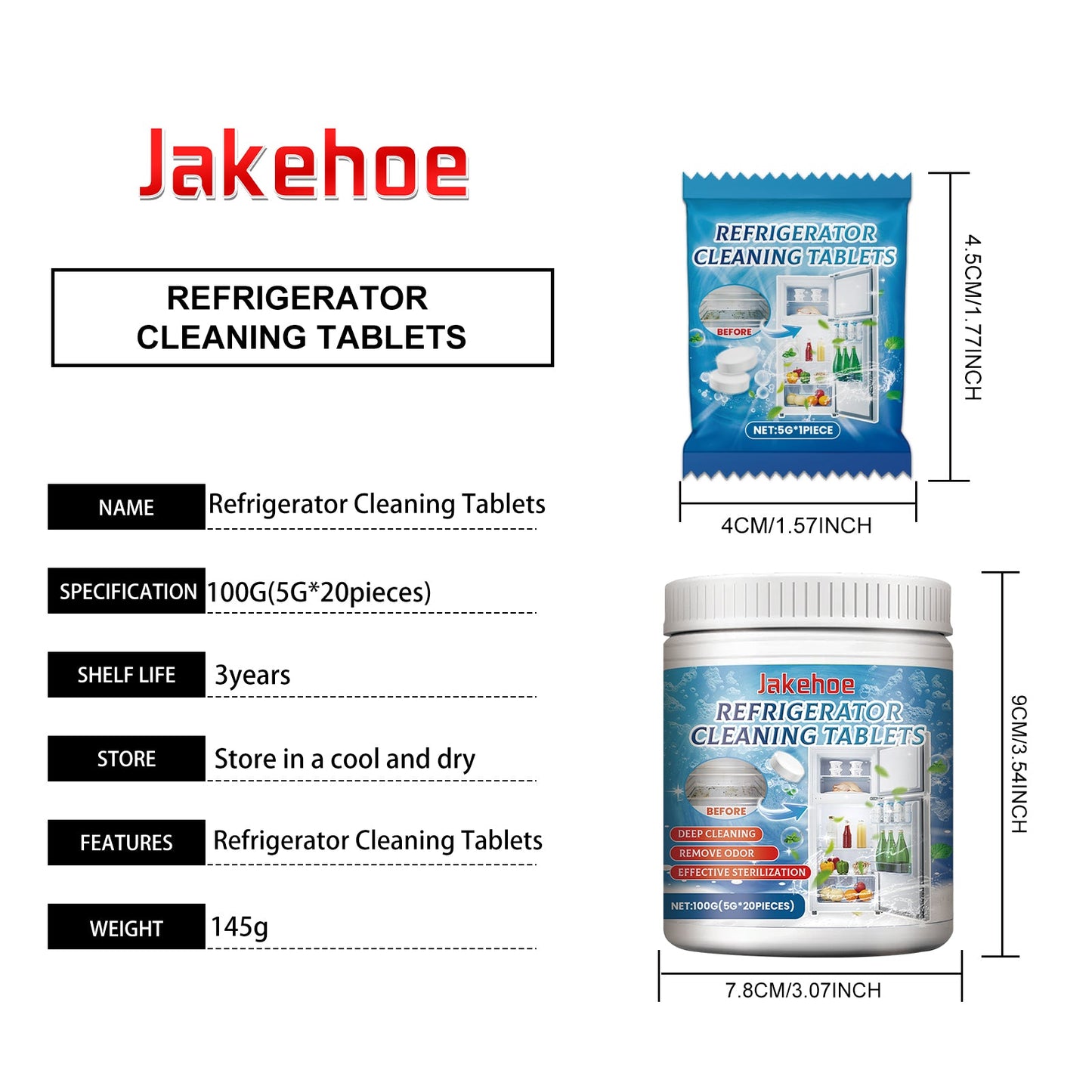 Jakehoe Refrigerator cleaning tablets Refrigerator and freezer deep cleaning, descaling, dirt removal, and odor-eliminating effervescent tablets